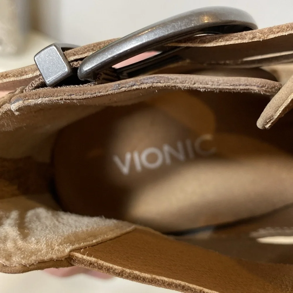 Vionic Rory Leather Ankle Back Zip Buckle Boot Bootie Size 11‎ Taupe